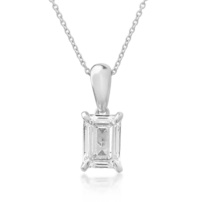 Lant cu pandantiv din aur alb cu diamant emerald de 1.01ct