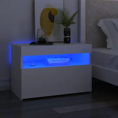 vidaXL Noptiere cu lumini LED, 2 buc., alb, 60x35x40cm, lemn prelucrat