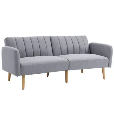 HOMCOM Canapea Extensibilă 2 Locuri Design scandinav Spătar reglabil 3 Poziții Picioare Lemn Țesătură Aspect Lin Gri | Aosom Romania