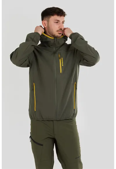 Jacheta cu gluga si fermoar - pentru trekking Alloy - Galben sofran/Verde feriga