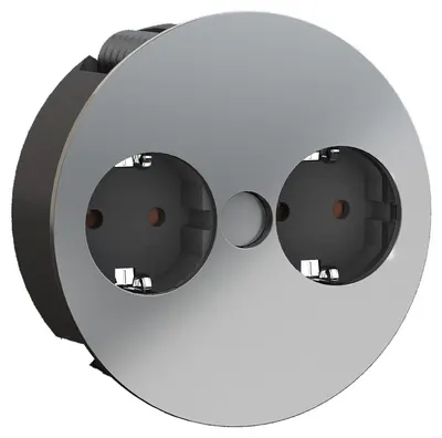 Contact pentru încorporare Bachmann - TWIST, 2x Schuko, 2 m, crom