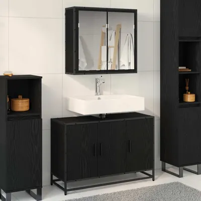 vidaXL Set de mobilier pentru baie 2 buc. Stejar Negru 90 x 33 x 60 cm