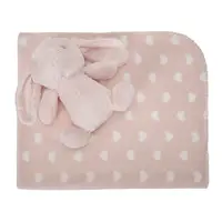 Paturica moale cu jucarie din plus Nappy Iepuras Pink 90 x 75 cm 0 luni+