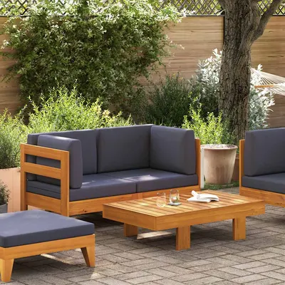 vidaXL Set mobilier grădină perne gri închis, 2 piese, lemn acacia