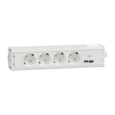 Sistem Unica+, 4xpriza 2P+E+USB A/C, alb