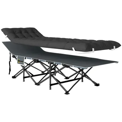 Outsunny Pat de Camping Pliabil cu Tetieră Înclinată și Saltea Detașabilă, 68x196x37 cm, Negru | Aosom Romania