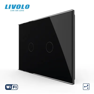 Intrerupator dublu, standard italian, cap scara / cap cruce, conexiune WiFi, cu panou sticla, 3M Negru
