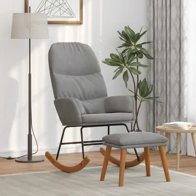 vidaXL Scaun balansoar cu suport picioare, gri deschis, catifea