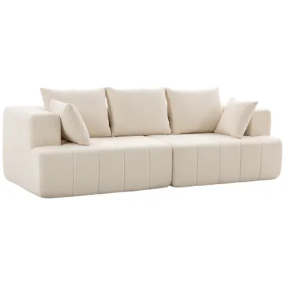 HOMCOM Canapea 3 locuri din chenille 248 cm, canapea modernă pentru living, șezut larg căptușit, perne cu arcuri, bej | Aosom Romania