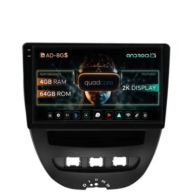 Navigatie 2K Toyota AYGO Citroen C1 (2005-2014), Android, S-Quadcore 4GB RAM + 64GB ROM, 10.36 Inch - AD-BGS90042K+AD-BGRKIT099