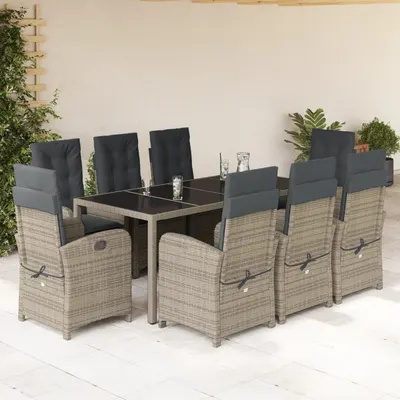 Gossi set mobilier gradina cu perne, 9 piese, gri, poliratan