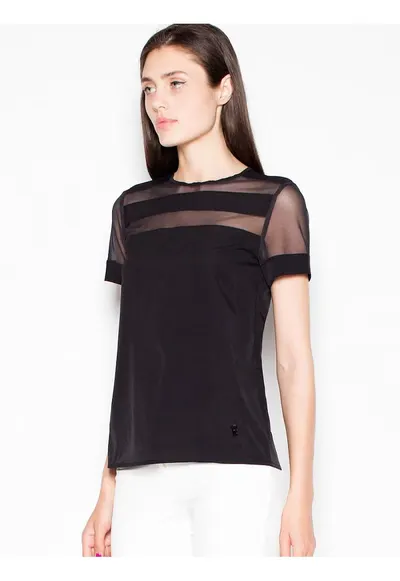 Bluza dama - neagra - cu maneci scurte - decolteu semicircular - material de calitate