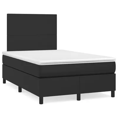 vidaXL Pat box spring cu saltea și LED, negru, 120x190 cm, piele eco