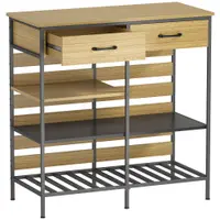 HOMCOM Bufet bucătărie, corp de depozitare cu 2 sertare și 3 rafturi deschise, 90 x 40 x 91 cm, lemn natural și negru | Aosom Romania