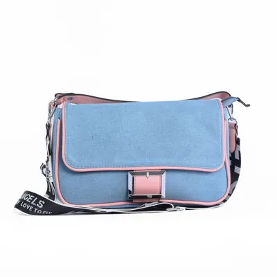 Geanta Denim cu Catarama Decorativa Crl 8836 Roz