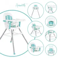Scaun de masa pentru bebelusi Moni Amaretti Mint multifunctional 3in1,functie booster si scaunel,masuta reglabila,husa piele ecologica,suport picioare reglabil,centuri de siguranta