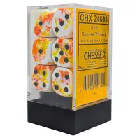 Set 12 Zaruri Chessex Brush d6 Dice 16mm - Sunrise/Negru