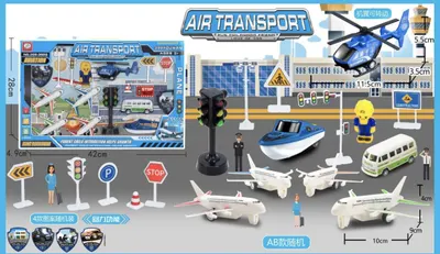Set Aeroport cu Avioane, Elicopter, Vehicule, Semne de Circulatie si Figurine, Air Transport, Jucarie Interactiva pentru Copii, 42 cm, 3 Ani+, En-gros