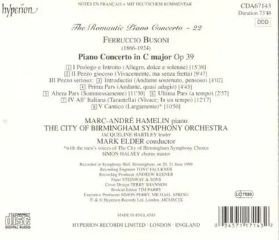 Busoni: Piano Concerto Op XXXIX