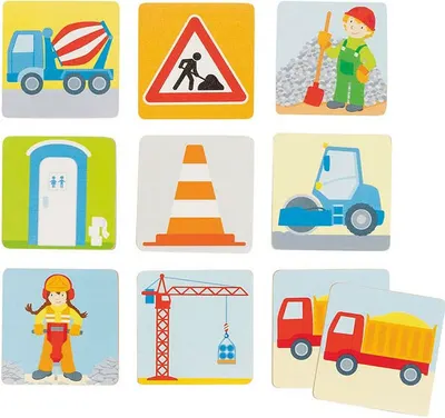 Jucărie din lemn pentru memorie Goki - Şantier de construcţie, 32 piese
