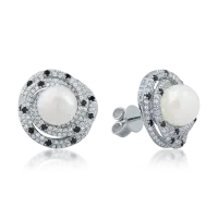 Cercei din aur alb cu perle de cultura de 1.9ct si diamante de 1.1ct