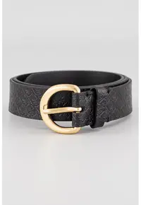 Curea de piele cu model monograma - Negru