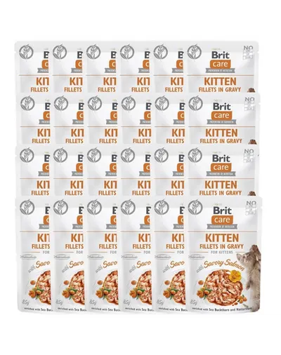 BRIT CARE Fillets in Gravy Pouch Kitten Savory Salmon 24x85g Hrana umeda pisoi, cu somon in sos