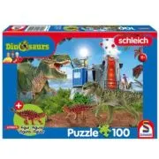 Puzzle 100 piese, Dinozauri din timpuri preistorice + Cadou: figurina dinozaur Saichania, Schmidt