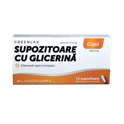 Supozitoare cu glicerina pentru copii Greenlax, Laropharm | 12 bucati