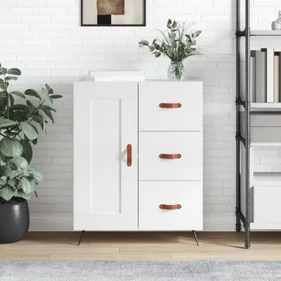 Gossi servanta, alb extralucios, 69,5x34x90 cm, lemn compozit