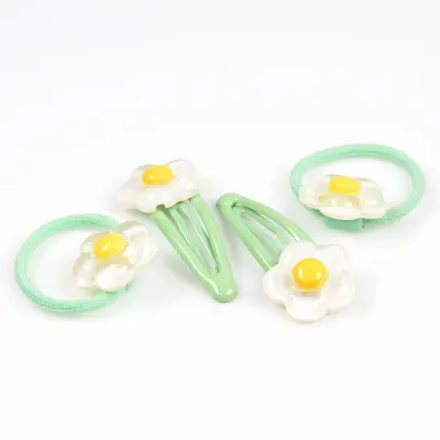 Set 2 elastice de par cu margarete albe si detalii galbene