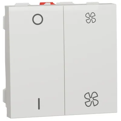 Selector turatie ventilator+intrerupator O/I, 2 viteze 10A, 2 module Schneider Noua Unica NU321418, alb