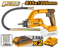 Vibrator beton INGCO CCVLI2025021E, 20V, Brushless, 0-2500 RPM, frecventa vibrare 190Hz, tija 35x1200mm, 2 acumulatori 2Ah, incarcator inclus