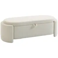 HOMCOM Banc de depozitare, banc la picioarele patului oval din polar Teddy cu șezut lat, 129 x 48,5 x 44 cm, crem | Aosom Romania