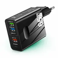 Incarcator Retea Timebox, 5 Porturi, 65W, 3 x USB, 2 x Type-C, QC 3, Negru - Default Title