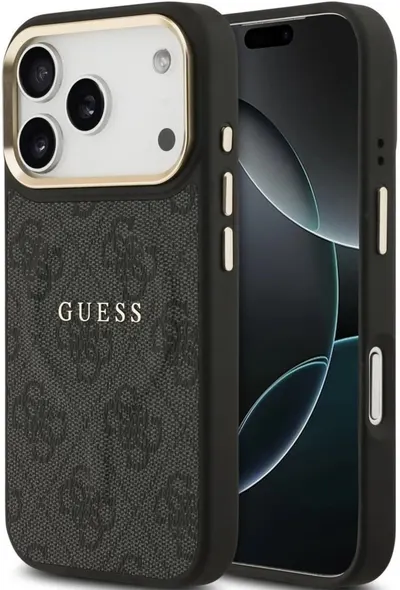 Husă Guess - 4G Gold Frame, iPhone 17 Pro, MagSafe, negru