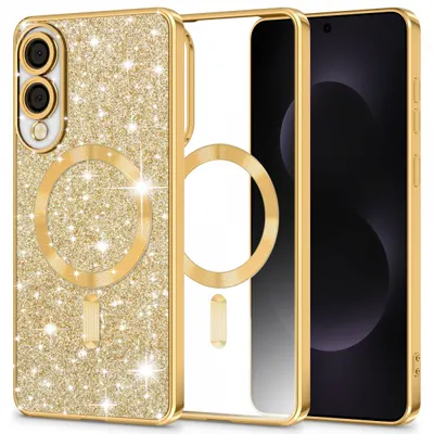 Husa MagSafe pentru Samsung Galaxy S25 Edge S937, Techsuit, Luxury Glitter, Aurie