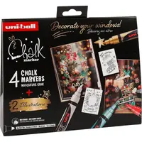 Set 4 markere cu creta varf rotund 1.8-2.5mm, Uni-Ball Chalk Traditional