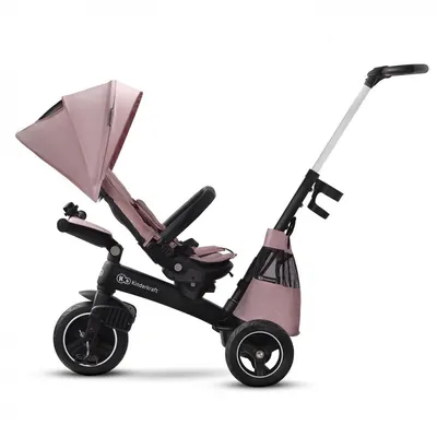 Tricicleta pentru copii Kinderkraft Easytwist Mauvelous Pink, cu scaun reversibil, pozitie de somn, cauciucuri PU, protectie UV de la varsta de 9 luni