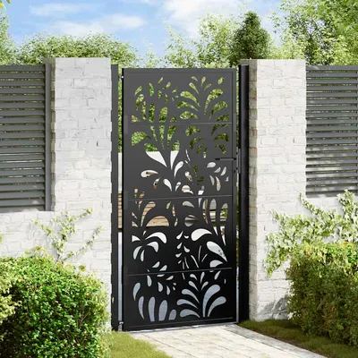 vidaXL Poartă de grădină neagră 100x175 cm, model ondulat din oțel