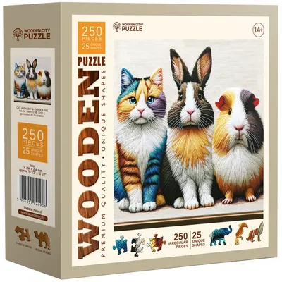 Puzzle din lemn Wooden City din 250 piese - Pisoi, iepure și cobai
