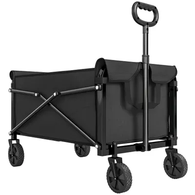 Outsunny Cărucior de Grădină 80L Pliabil cu Mâner Reglabil, din Metal și Țesătură Oxford, 78x47.5x92 cm, Negru | Aosom Romania