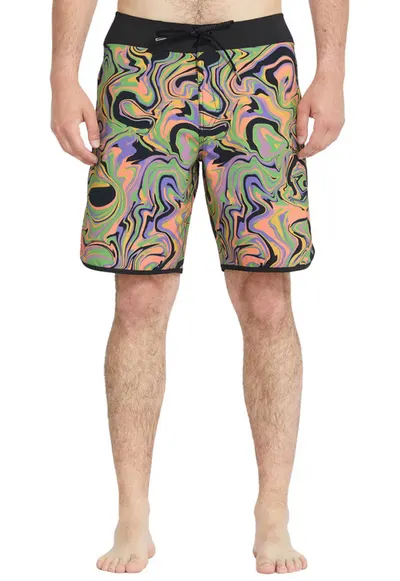 Pantaloni scurti de baie cu imprimeu abstract si snur de ajustare