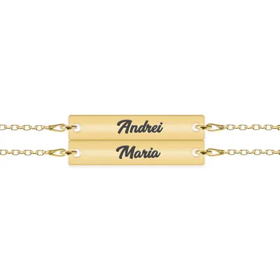 Chris - Set bratari personalizate tablita cu nume pentru cuplu din argint 925 placat cu aur galben 24K