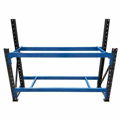 Masă de lucru industrială, cu cadru superior pentru panou, dimensiuni L2000 × D600 × H1000/1500 mm, capacitate 1000 kg/nivel-Gray & Blue