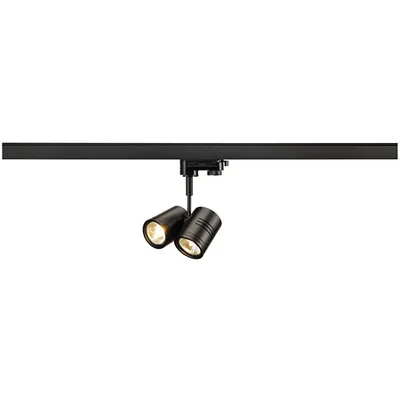 Iluminat decorativ pe sina, BIMA Melodii GU10, pata neagra pentru 240V track 3 faze, cu doua capete, QPAR51, rotund, negru mat, max. 100W, inclusiv. adaptor 3 faze