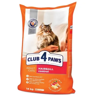 Hrana uscata premium pisici, Club 4 Paws Cat Hairball, Pui, 14 kg