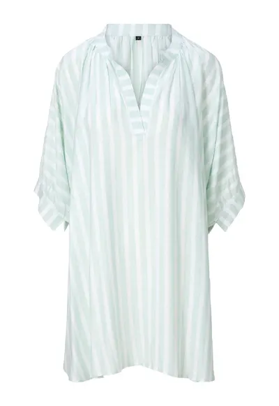 Rochie in dungi cu decolteu de caftan - Verde menta