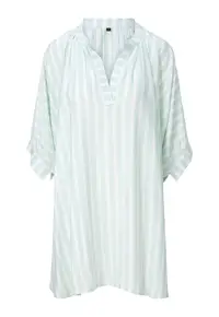Rochie in dungi cu decolteu de caftan - Verde menta