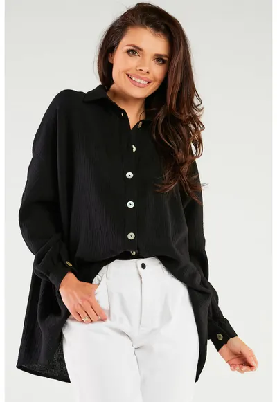 Camasa dama - M264 - supradimensionata - neagra - bumbac